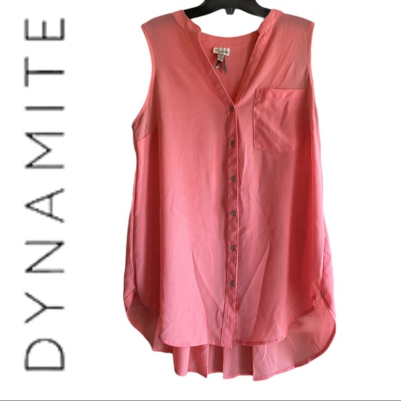 2/$25- DYNAMITE Salmon Pink Back Pleated Sleeveless Top - Picture 2 of 6